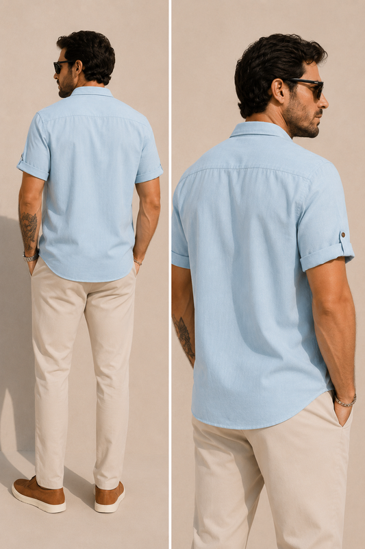 Camisa Manga Corta Cuello Cadete