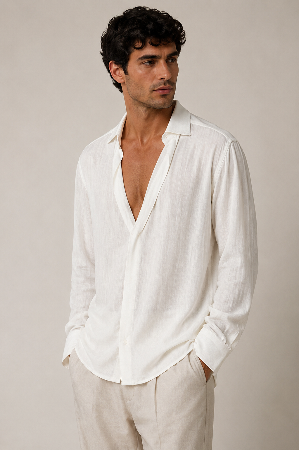 Camisa Cuello Cubano en V