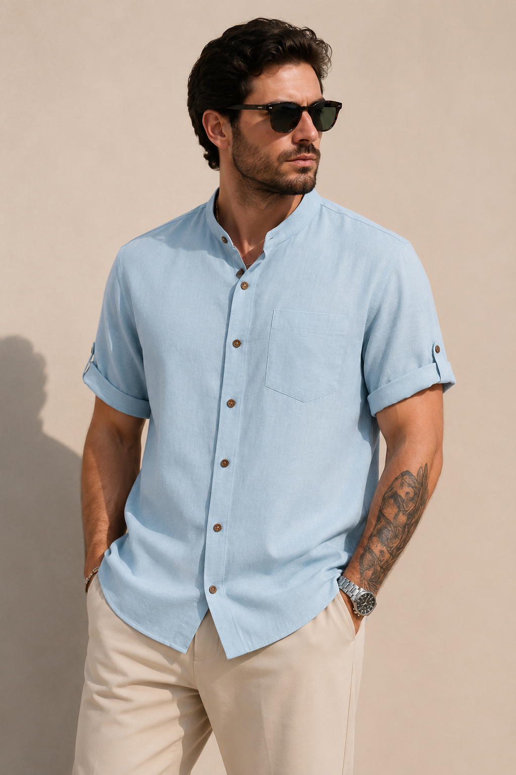 Camisa Manga Corta Cuello Cadete